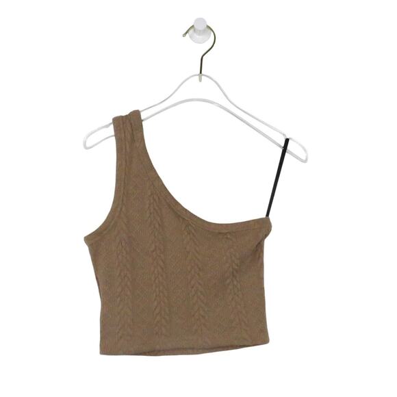 Shein Mocha Brown Cable Knit One Shoulder Top Crop Top - Picture 2 of 6